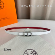 HM MAILLON H BELT BUCKLE & REVERSIBLE WHITE LEATHER STRAP 13 MM SILVER HARDWARE