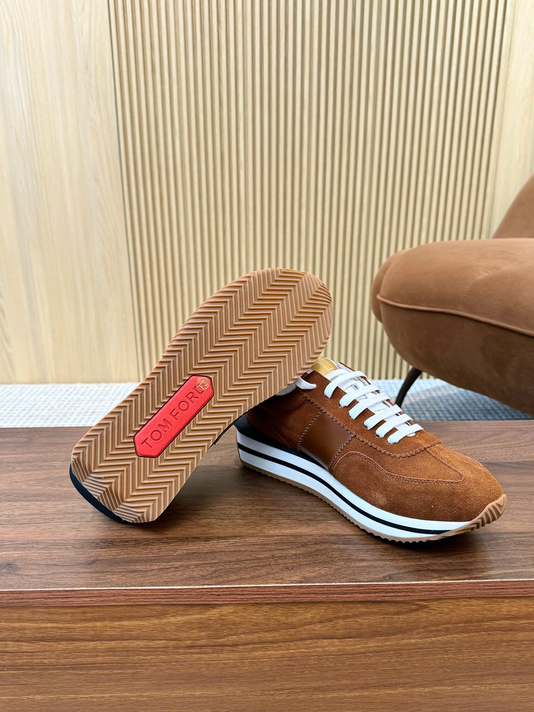 TOM FORD SNEAKERS IN TAN BROWN SUEDE 432168