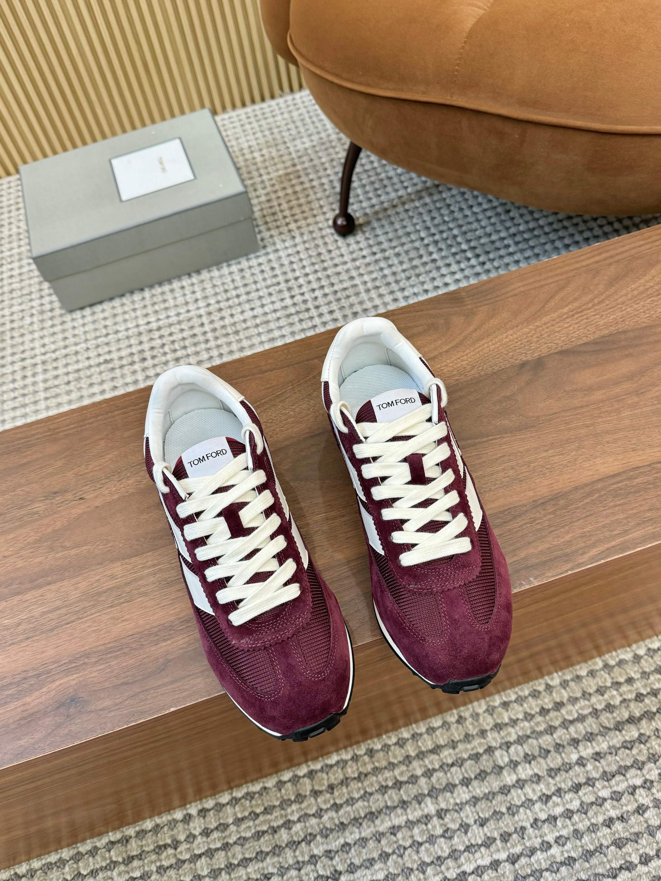 TOM FORD SNEAKERS  IN DARK BURGUNDY RED MESH AND SUEDE 434241