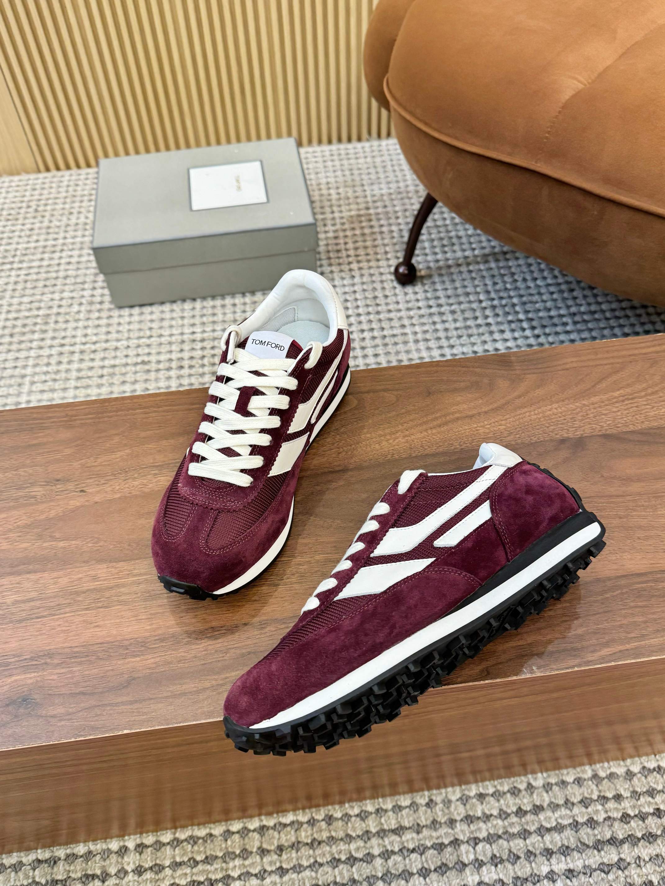 TOM FORD SNEAKERS  IN DARK BURGUNDY RED MESH AND SUEDE 434241