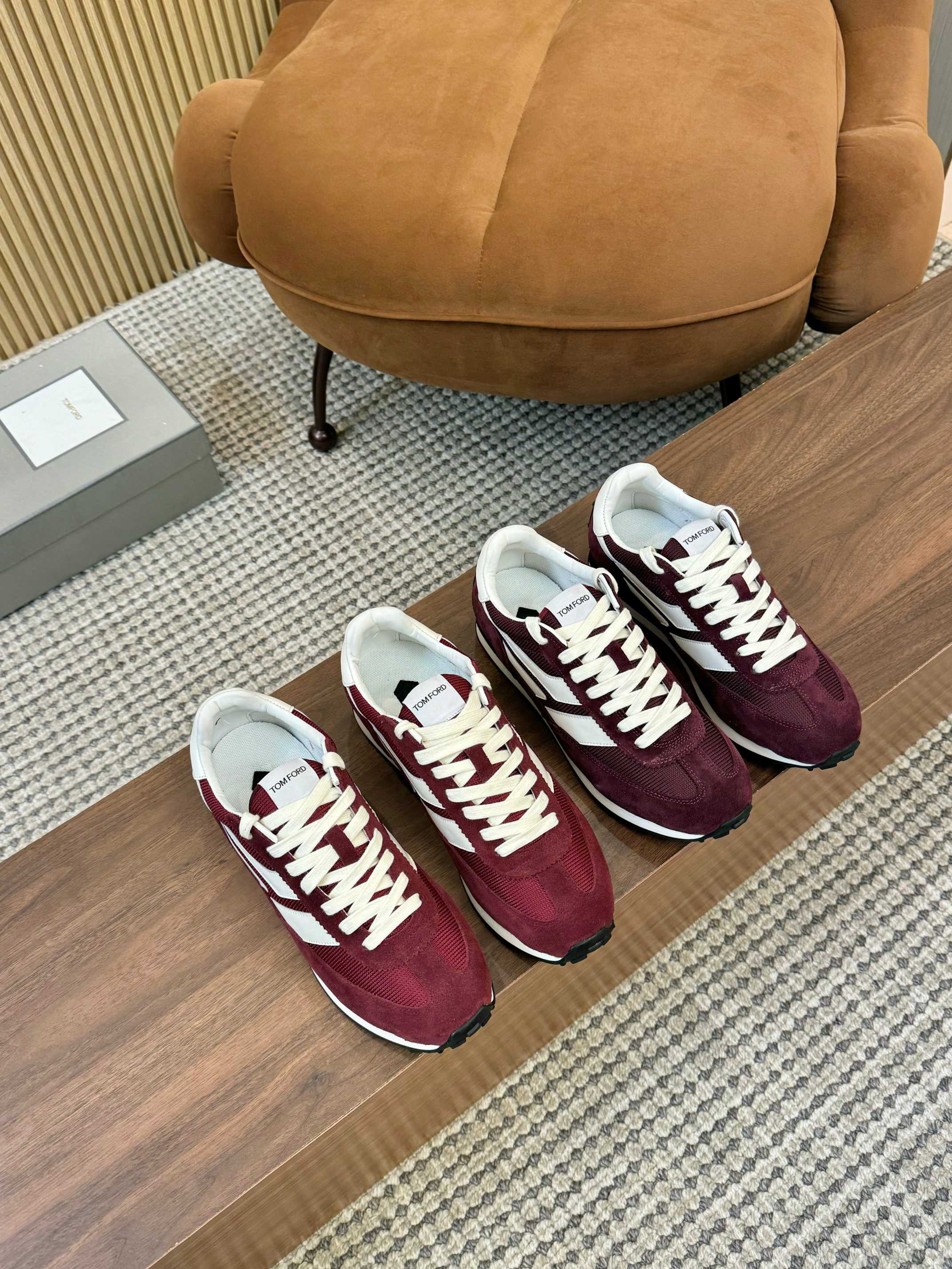 TOM FORD SNEAKERS  IN DARK BURGUNDY RED MESH AND SUEDE 434241