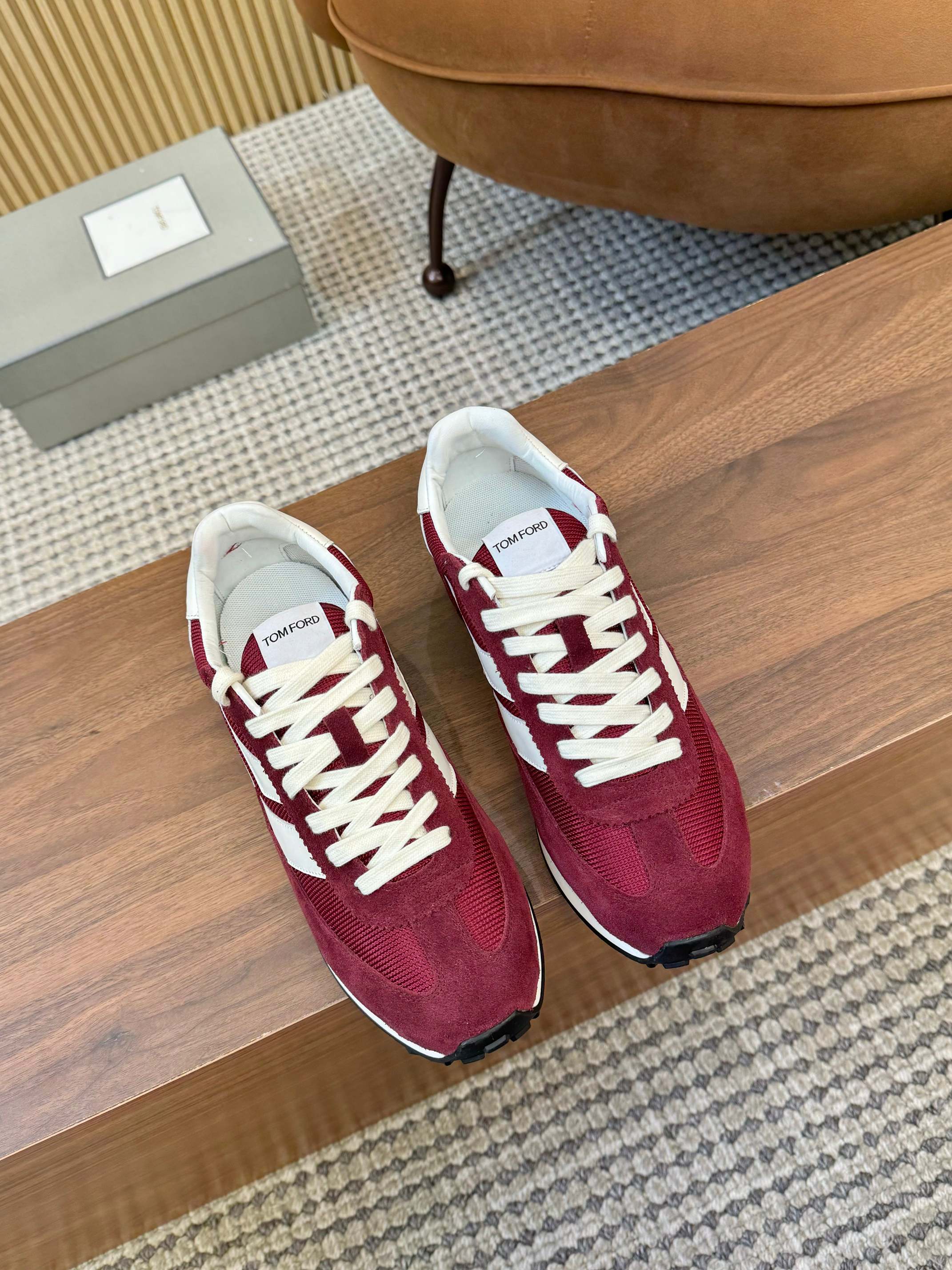 TOM FORD SNEAKERS  IN CHERRY RED MESH AND SUEDE 434240