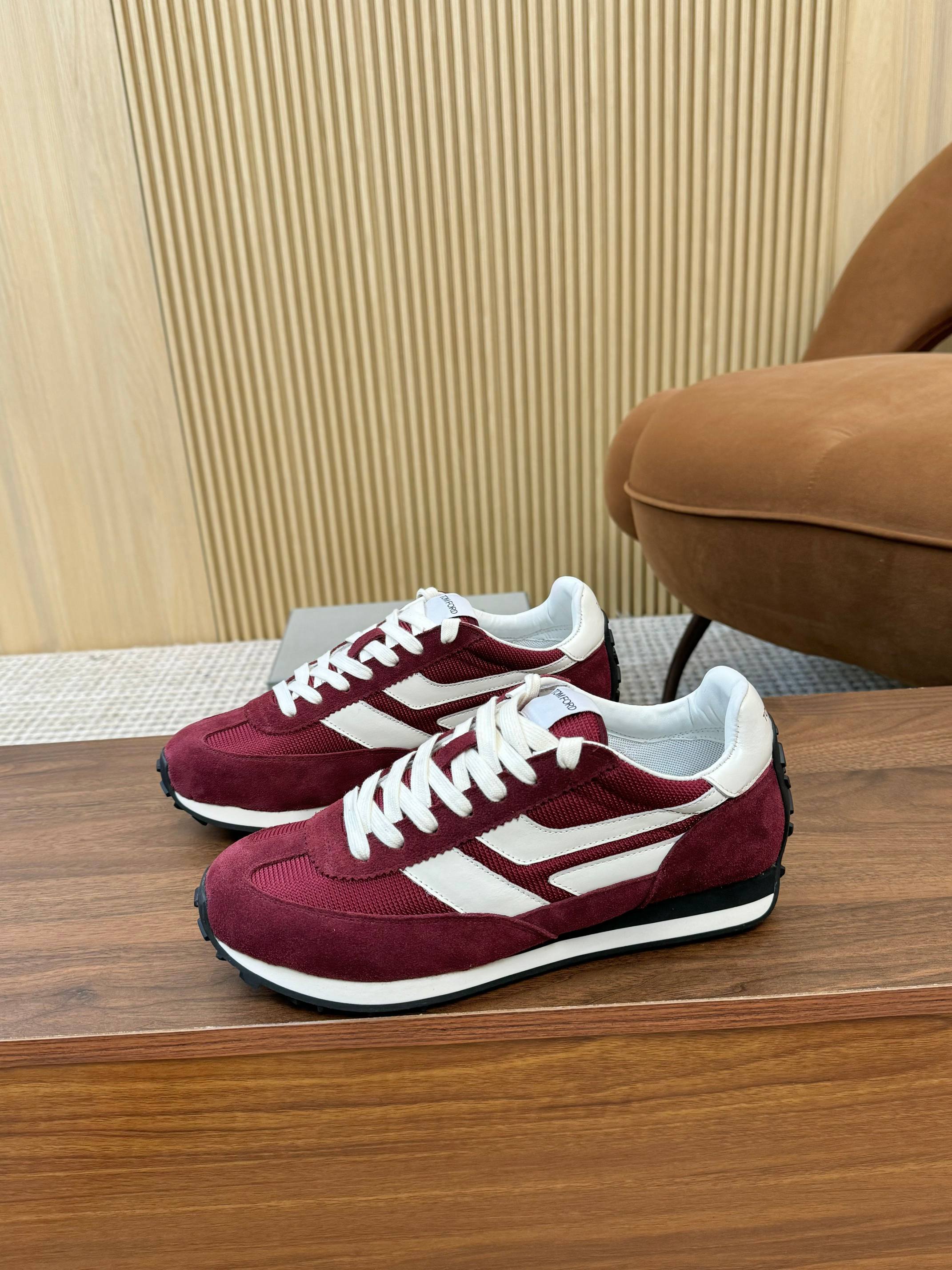 TOM FORD SNEAKERS  IN CHERRY RED MESH AND SUEDE 434240