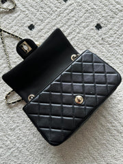 CHANEL 25S CLASSIC FLAP BAG MINI 20 IN BLACK LAMBSKIN WITH GOLD HARDWARE