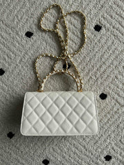 CHANEL 25S CLASSIC WALLET ON CHAIN 19 IN WHITE LAMBSKIN WITH GOLD HARDWARE