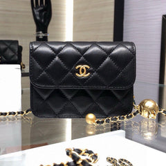 MINI FLAP BAG 12 IN BLACK QUILTED LAMBSKIN GOLD HARDWARE