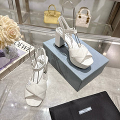 PRADA 25S HIGH-HEEL SANDALS 85 MM IN WHITE LAMBSKIN