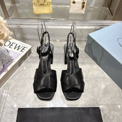 PRADA 25S HIGH-HEEL SANDALS 85 MM IN BLACK LAMBSKIN