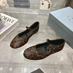 PRADA 25S MARY JANE BALLETS IN BLACK MIX BROWN HORSEHAIR FABRIC