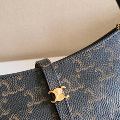 CELINE 25S TINA SHOULDER BAG 25MM IN BLACK TRIOMPHE CALFSKIN