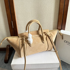 CELINE 25S NEW LUGGAGE 36MM IN BEIGE SUEDE GOLD HARDWARE