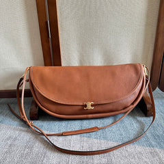 CELINE 25S HALFMOON SOFT TRIOMPHE BAG 46MM IN TAN BROWN SUPPLE SHINY LAMBSKIN