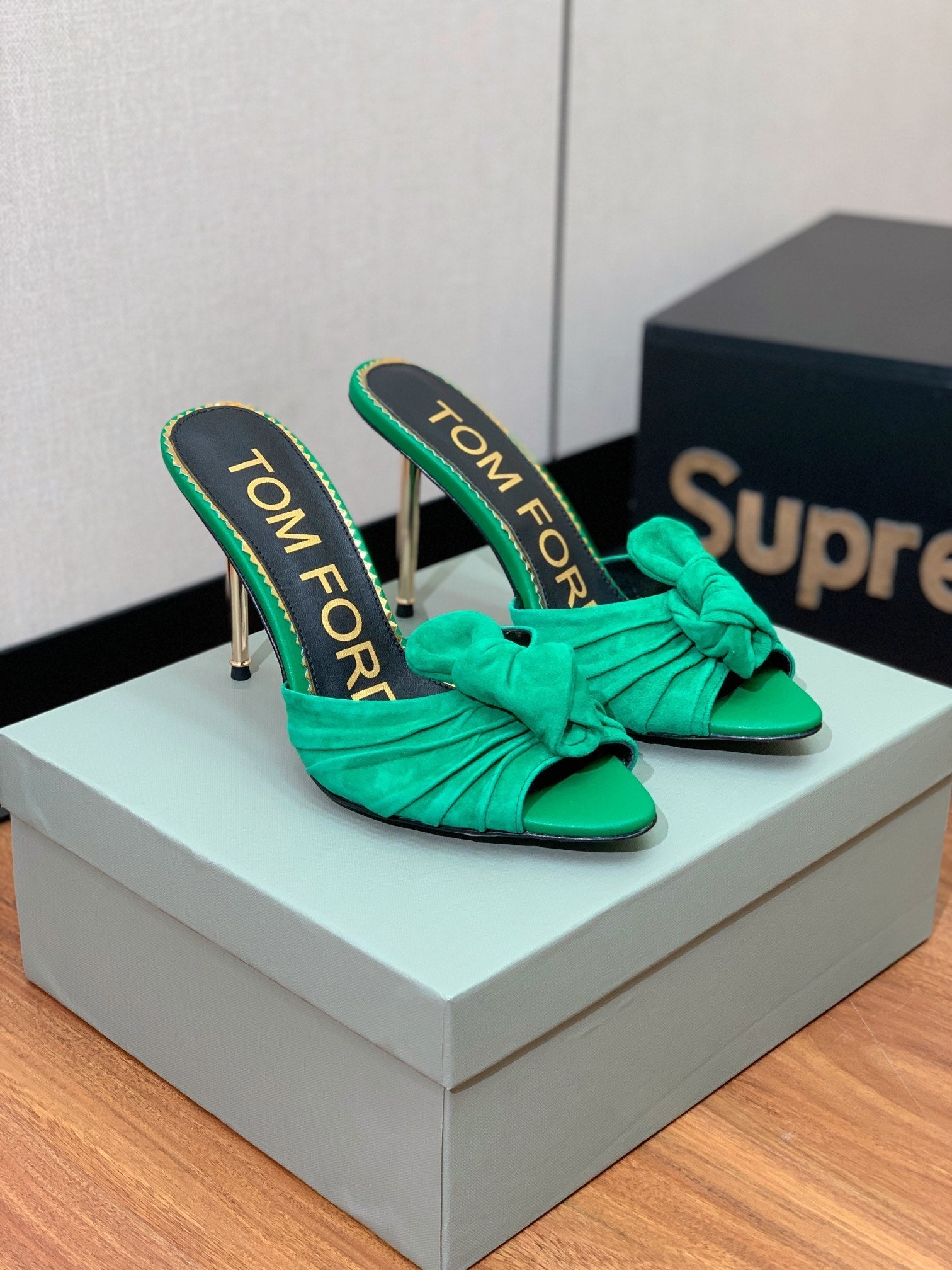 HIGH HEEL MULE 10 CM IN TEAL GREEN SUEDE