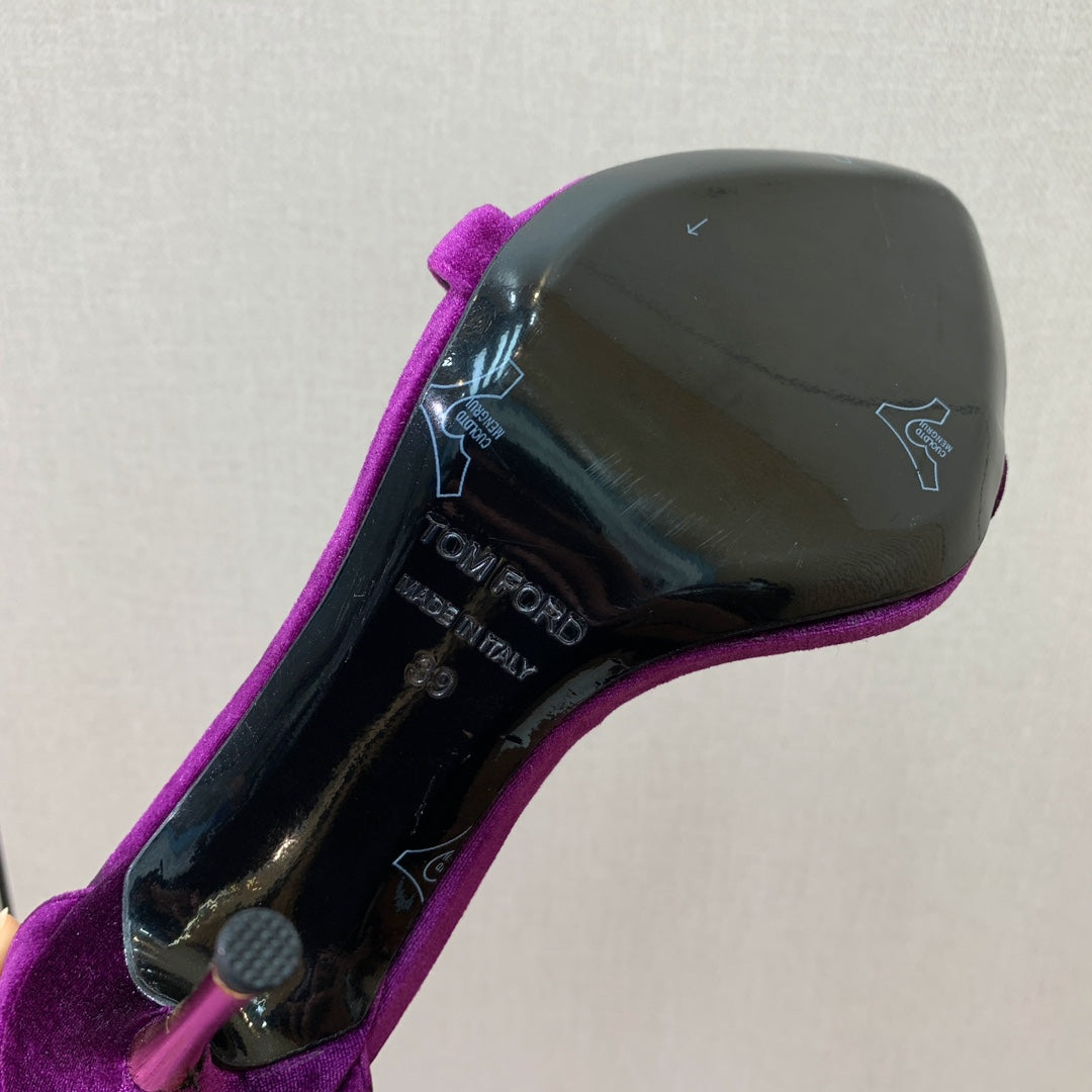 ANKLE SANDAL 10 CM IN PLUM PURPLE VELVET AND SILK