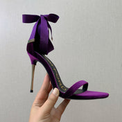 ANKLE SANDAL 10 CM IN PLUM PURPLE VELVET AND SILK