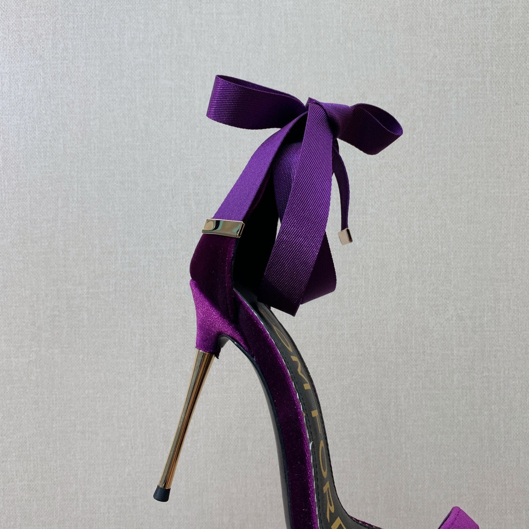 ANKLE SANDAL 10 CM IN PLUM PURPLE VELVET AND SILK