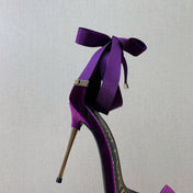 ANKLE SANDAL 10 CM IN PLUM PURPLE VELVET AND SILK
