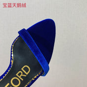 ANKLE SANDAL 10 CM IN NAVY BLUE VELVET AND SILK