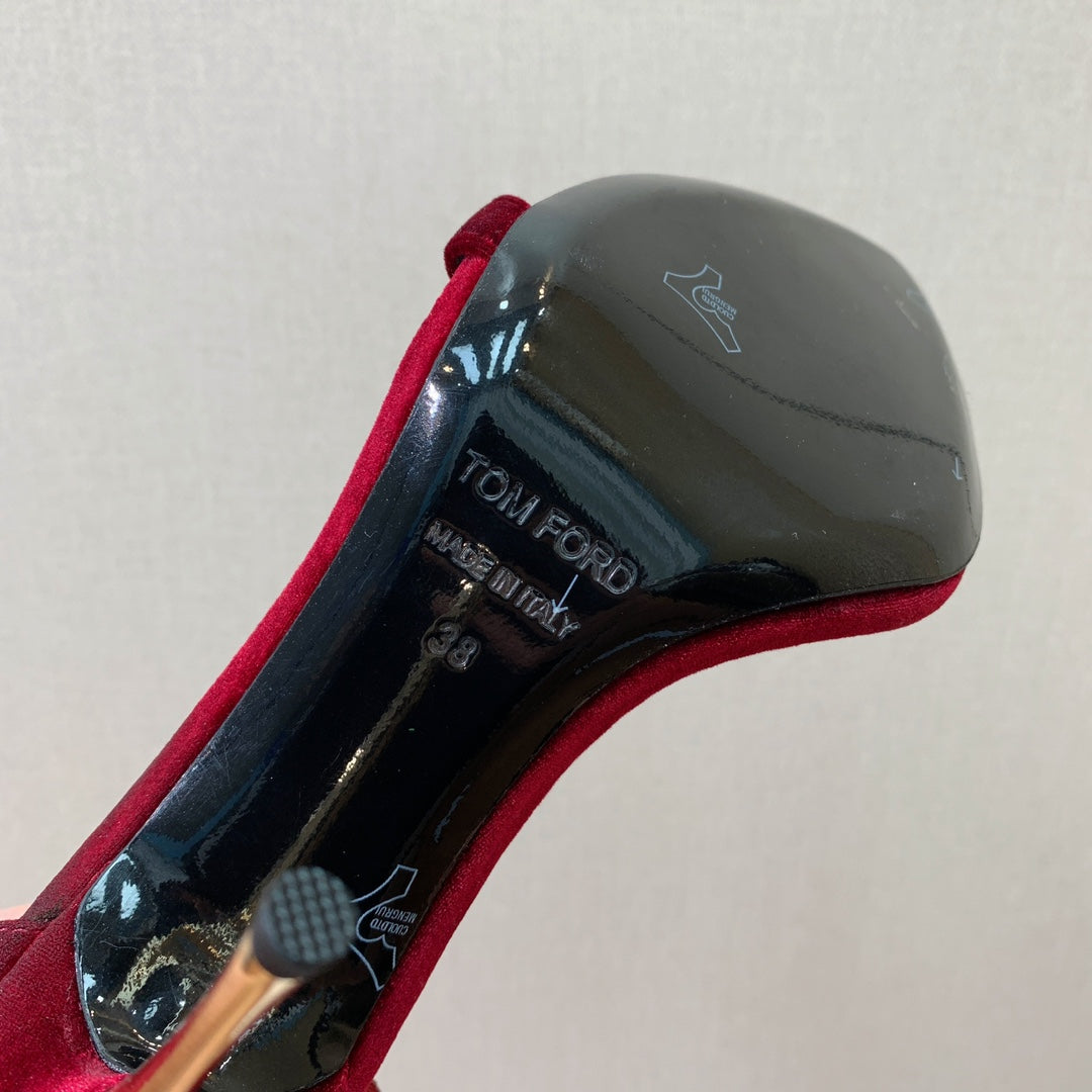 ANKLE SANDAL 10 CM IN CRIMSON RED VELVET AND SILK