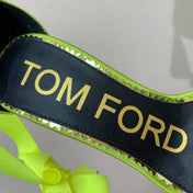 ANKLE SANDAL 10 CM IN PEAR GREEN SILK AND SHEEPSKIN