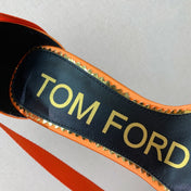 ANKLE SANDAL 10 CM IN SPANISH ORANGE SILK AND SHEEPSKIN