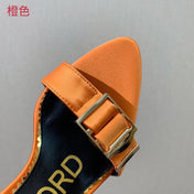 ANKLE SANDAL 10 CM IN SPANISH ORANGE SILK AND SHEEPSKIN