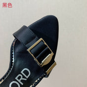 ANKLE SANDAL 10 CM IN BLACK SILK AND SHEEPSKIN