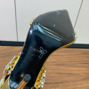 CRYSTAL HIGH HEELS IN GOLD ZP METALLIC PATENT LEATHER