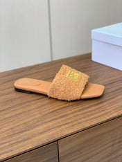 BALMAIN 26S SANDALS IN CAMEL BROWN WOOL AND CALFSKIN