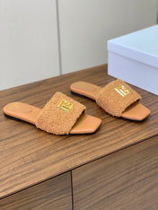 BALMAIN 26S SANDALS IN CAMEL BROWN WOOL AND CALFSKIN