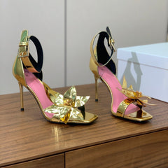 BALMAIN 25S RUBY GOLD HEELED SANDALS 95MM IN PATENT CALFSKIN