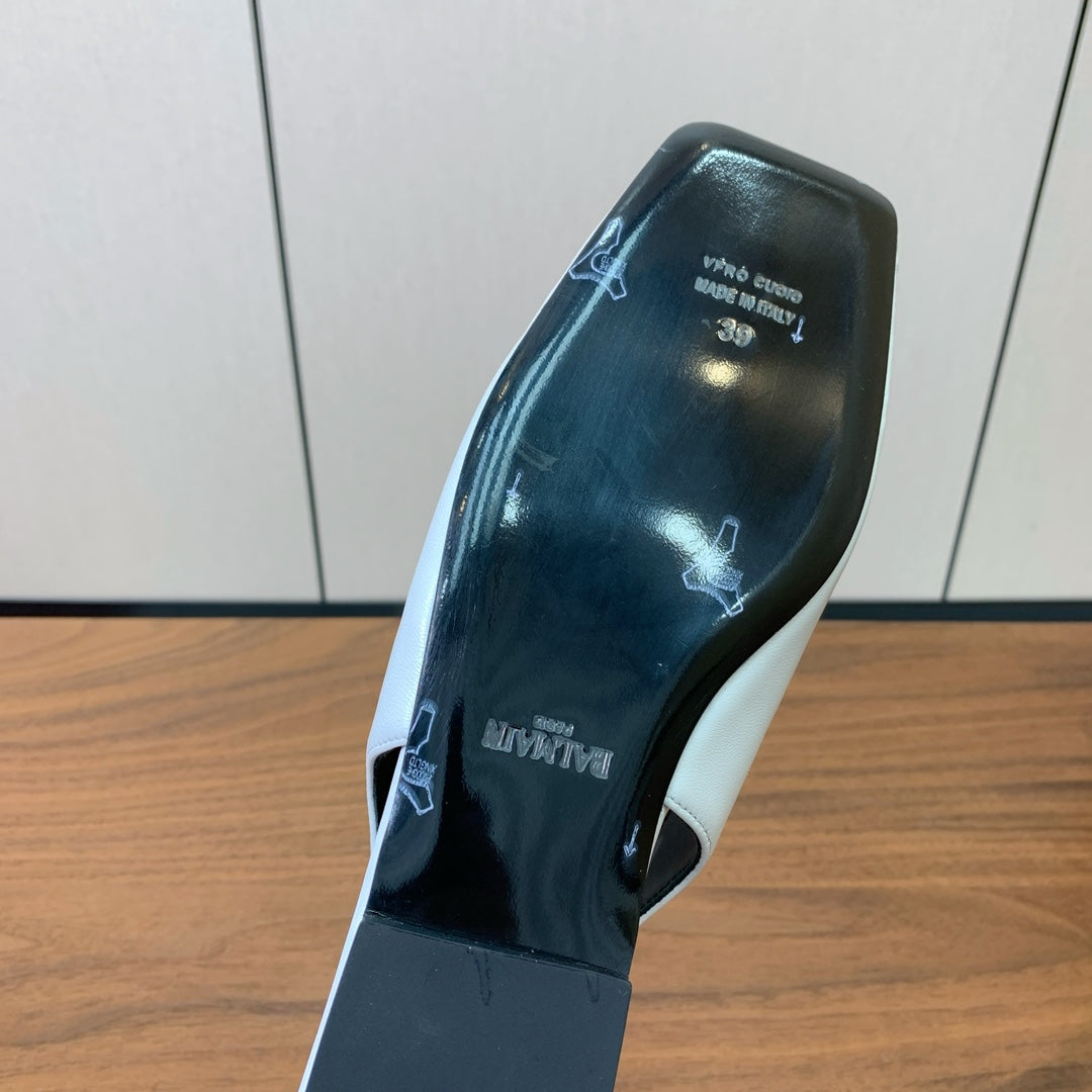 BALMAIN 25S FLAT EDEN SLINGBACKS IN WHITE CALFSKIN