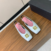 BALMAIN 25S FLAT EDEN SLINGBACKS IN WHITE CALFSKIN