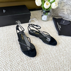 SL CRYSTAL FLAT SANDALS BLACK SUEDE