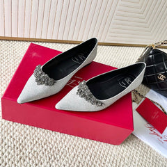 EFFLORESCENCE BALLERINAS IN SILVER GLITTER FABRIC