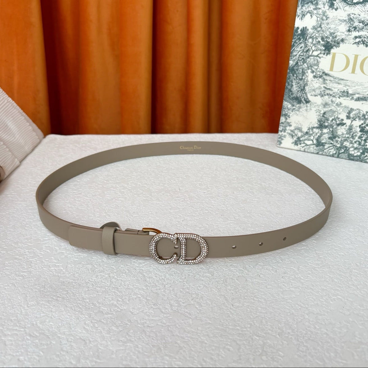 DIOR 25S BELT 20 MM IN BEIGE-GREY CALFSKIN 595248