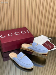GUCCI 26S LOAFER MULES IN LIGHT BLUE SUEDE