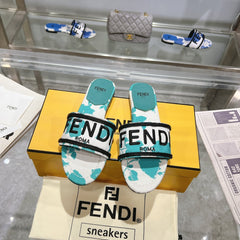 FF Women Signature Slides Turquoise White Canvas Slide