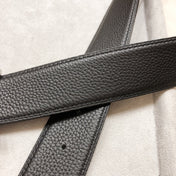 HM BELT BUCKLE & REVERSIBLE BLACK LEATHER STRAP 38 MM SILVER HARDWARE