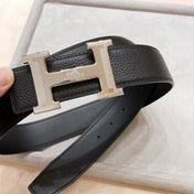 HM BELT BUCKLE & REVERSIBLE BLACK LEATHER STRAP 38 MM SILVER HARDWARE