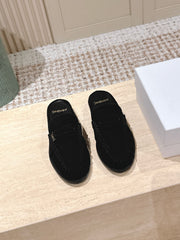 YSL 25S LOAFER MULE IN BLACK SUEDE