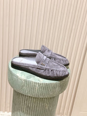 YSL 25S LOAFER MULE IN GRAY SUEDE