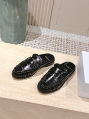 YSL 25S LOAFER MULE IN BLACK GLOSSY CALFSKIN