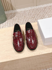 YSL 25S SAINT LAURENT LOAFERS IN DARK RED GLOSSY CALFSKIN WITH SMALL LOGO