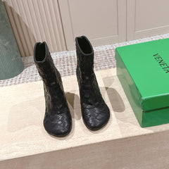 BOTTEGA VENETA 26S INTRECCIATO BOOTS 85 MM IN BLACK LAMBSKIN