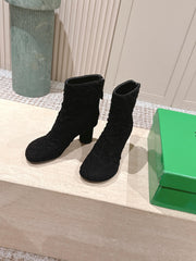 BOTTEGA VENETA 26S INTRECCIATO BOOTS 85 MM IN BLACK SUEDE