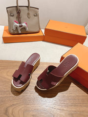 HM 25S HIGH WEDGE SANDALS IN RICH WINE RED LAMBSKIN STYLE 21