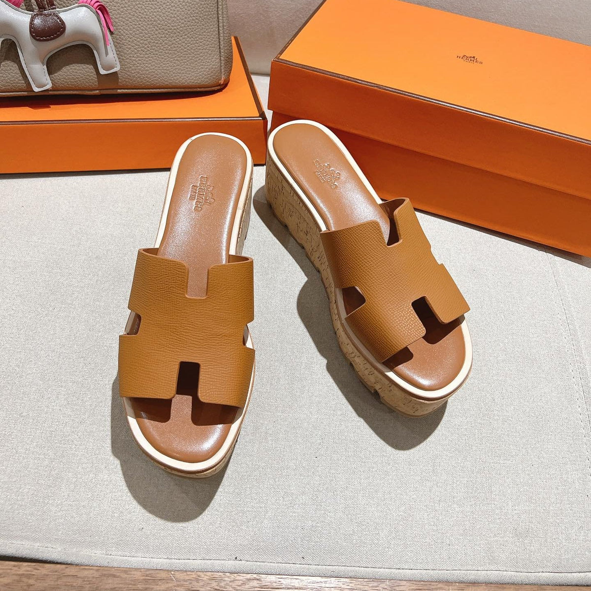 HM 25S HIGH WEDGE SANDALS IN BROWN LAMBSKIN STYLE 6