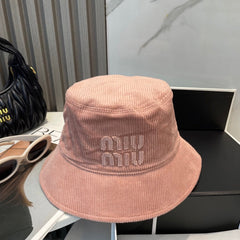 MM BUCKET IN PEACHY PINK VELVET WITH LOGO