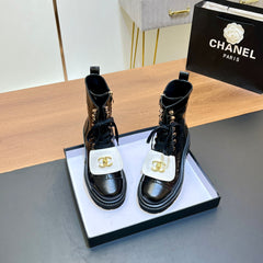 CHANEL 25S HIGH ANKLE BOOTS WITH ZIPPER IN BLACK GLOSSY CALFSKIN GOLD HARDWRE